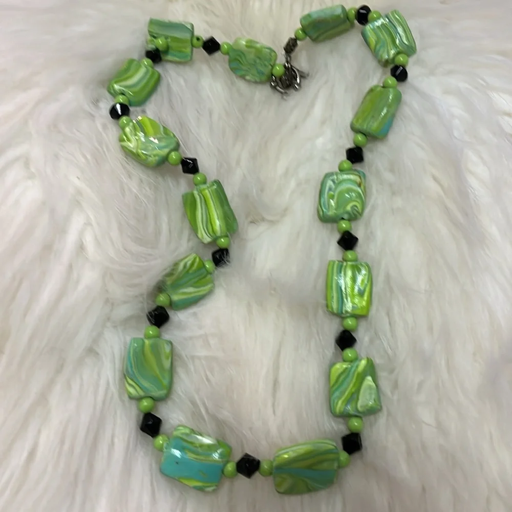 Green, White, & Black Handmade Necklace